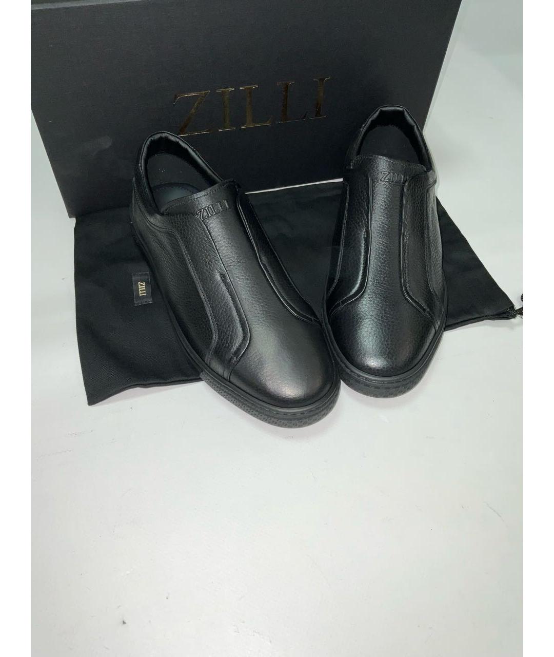 ZILLI Черные кожаные низкие кроссовки / кеды, фото 2