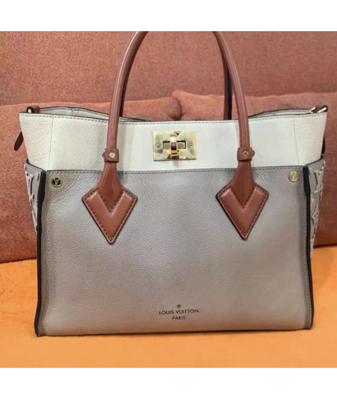 LOUIS VUITTON Бежевая кожаная сумка с короткими ручками, фото 3