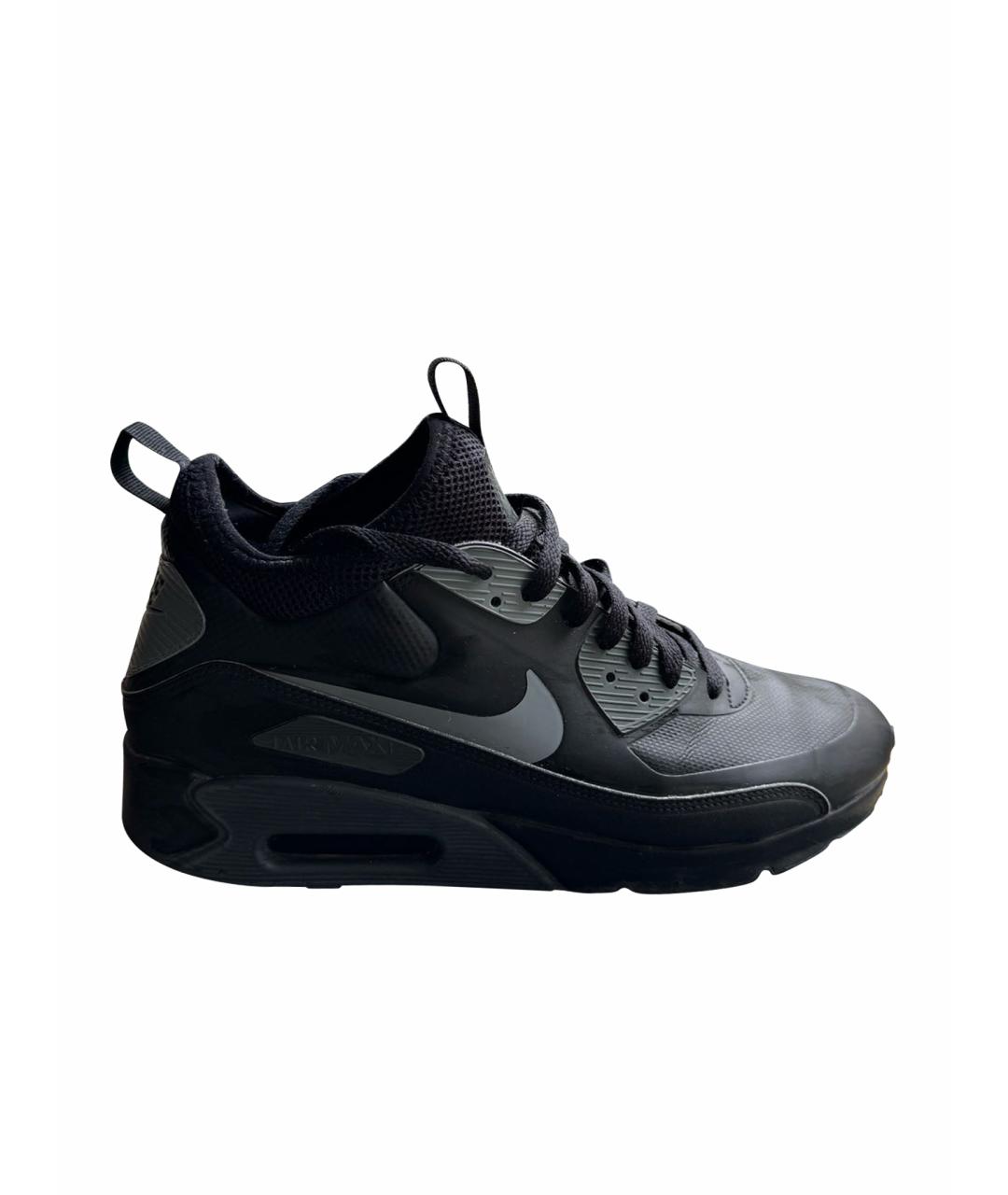 NIKE Черные кожаные высокие кроссовки / кеды, фото 1