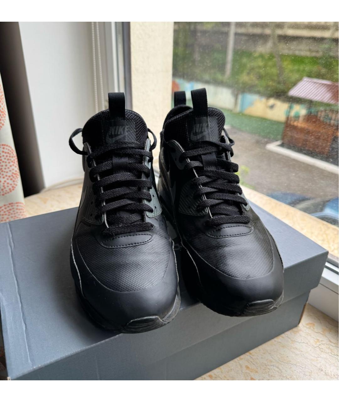 NIKE Черные кожаные высокие кроссовки / кеды, фото 2