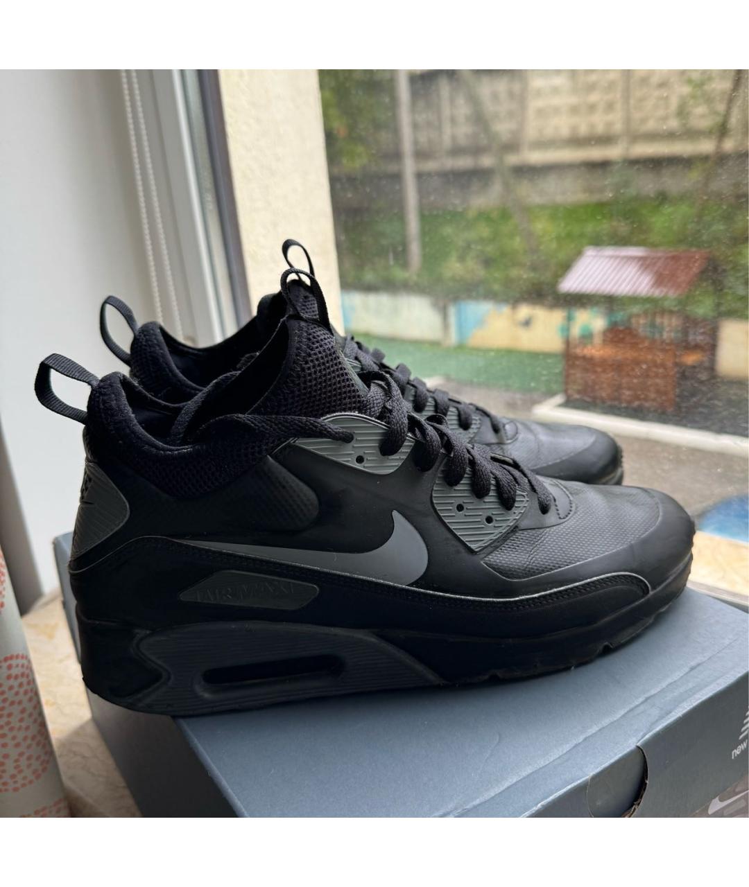NIKE Черные кожаные высокие кроссовки / кеды, фото 7