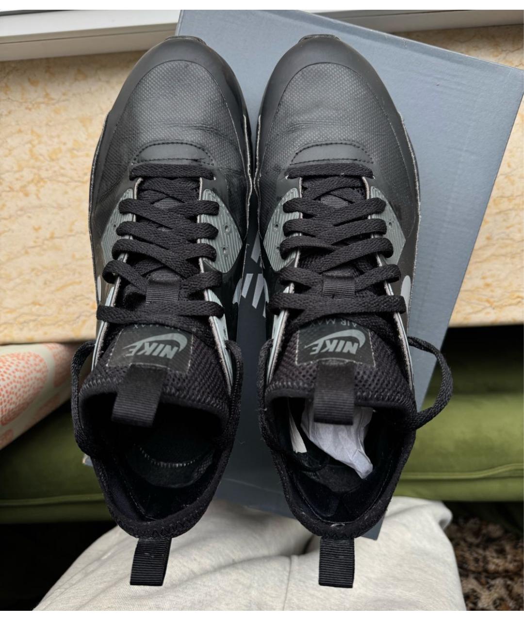 NIKE Черные кожаные высокие кроссовки / кеды, фото 3