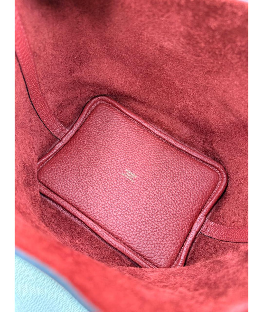 HERMES Бордовая кожаная сумка с короткими ручками, фото 6