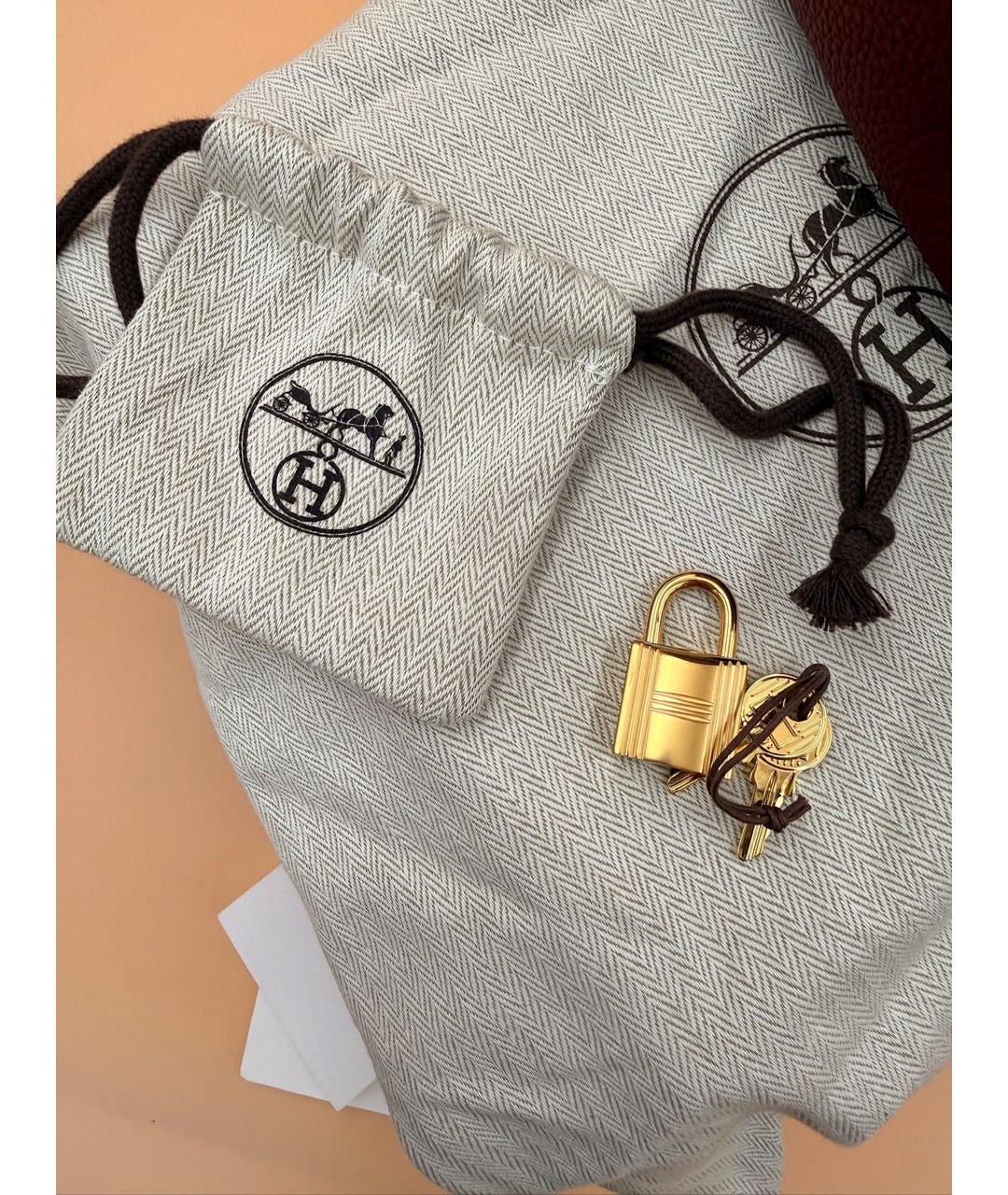 HERMES Бордовая кожаная сумка с короткими ручками, фото 7