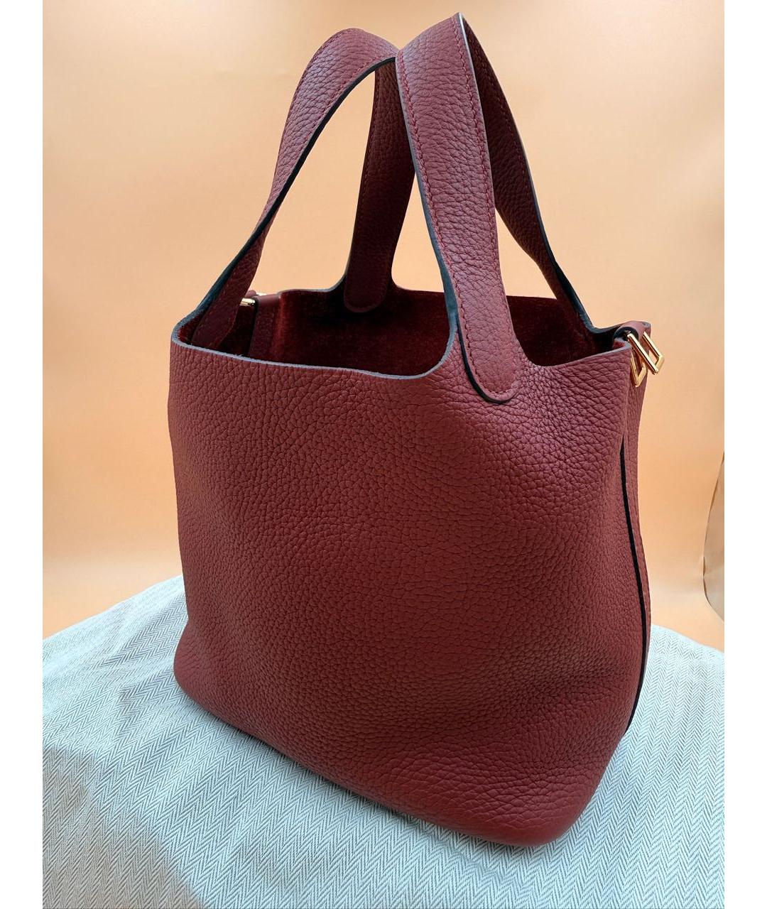 HERMES Бордовая кожаная сумка с короткими ручками, фото 4