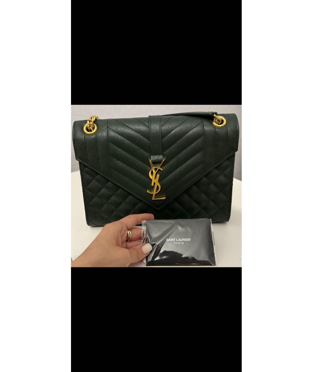 SAINT LAURENT Зеленая кожаная сумка через плечо, фото 2