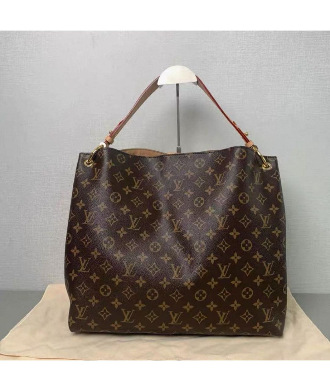 LOUIS VUITTON Коричневая кожаная сумка тоут, фото 3