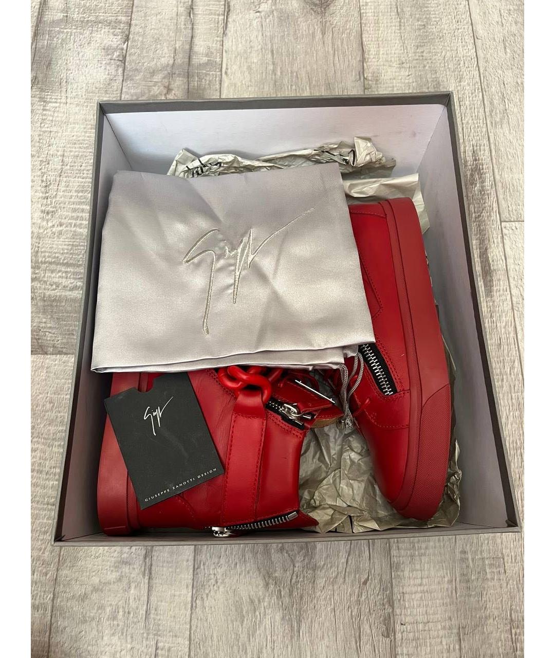 GIUSEPPE ZANOTTI DESIGN Красные кожаные высокие кроссовки / кеды, фото 8
