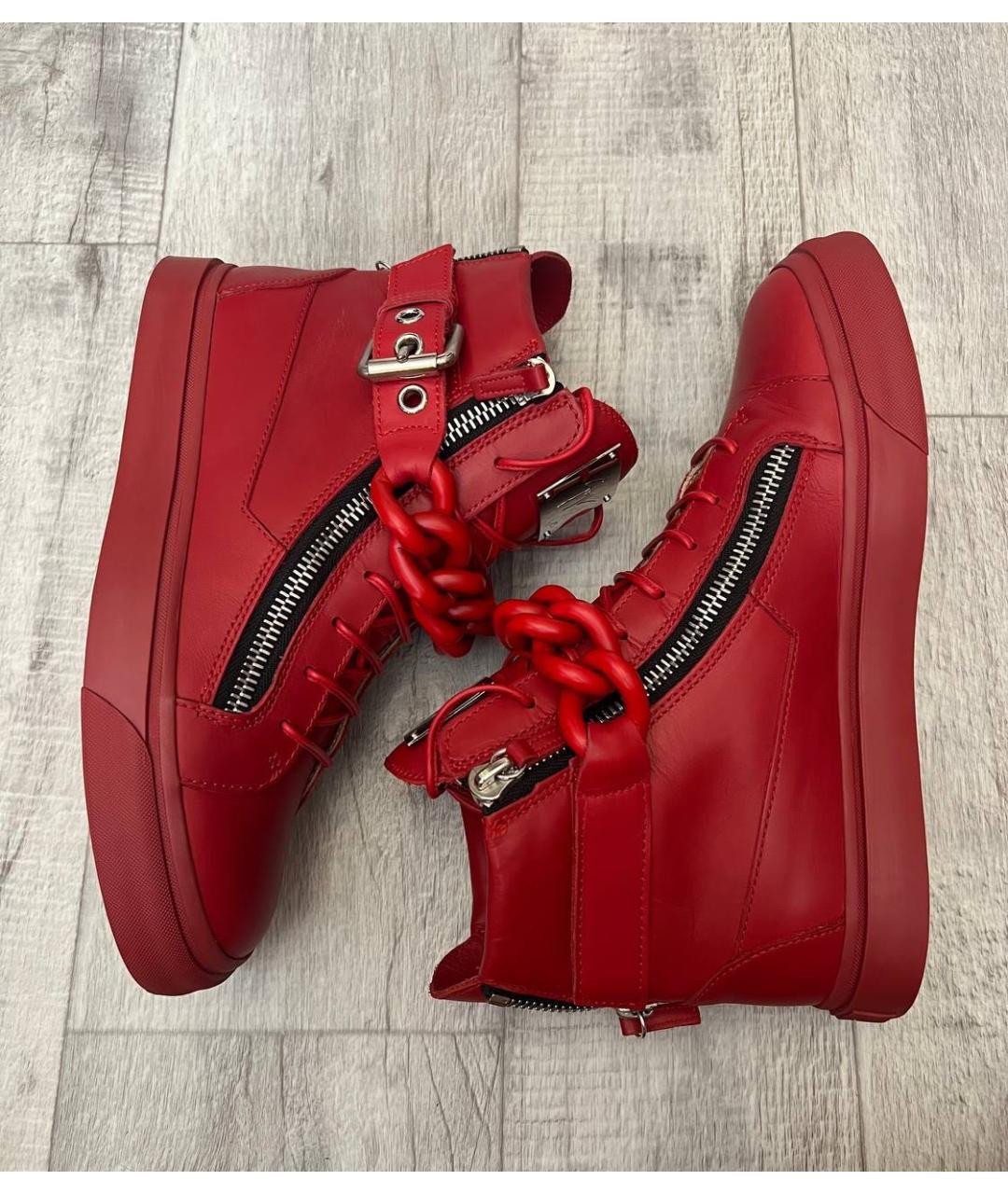 GIUSEPPE ZANOTTI DESIGN Красные кожаные высокие кроссовки / кеды, фото 3