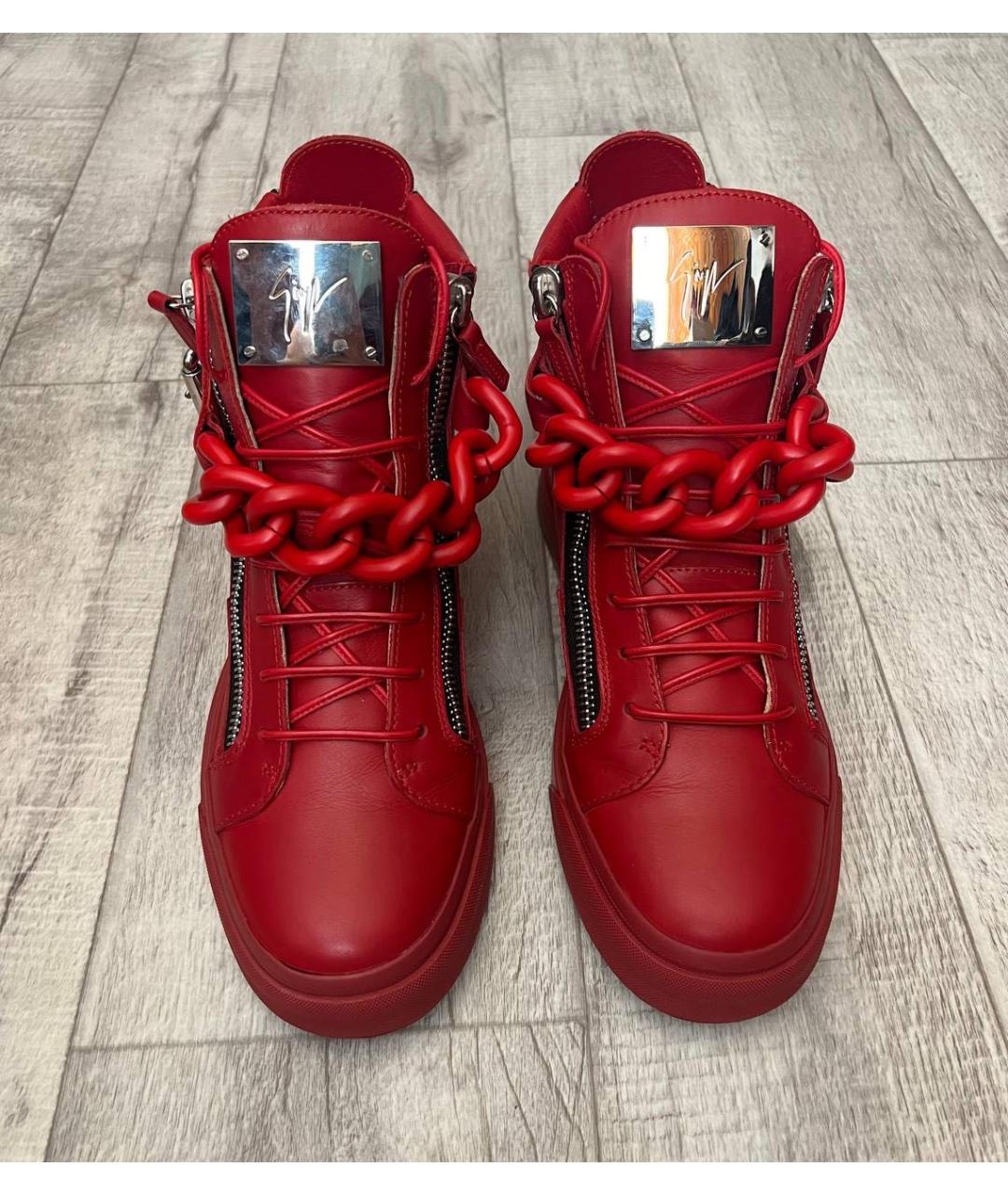 GIUSEPPE ZANOTTI DESIGN Красные кожаные высокие кроссовки / кеды, фото 2