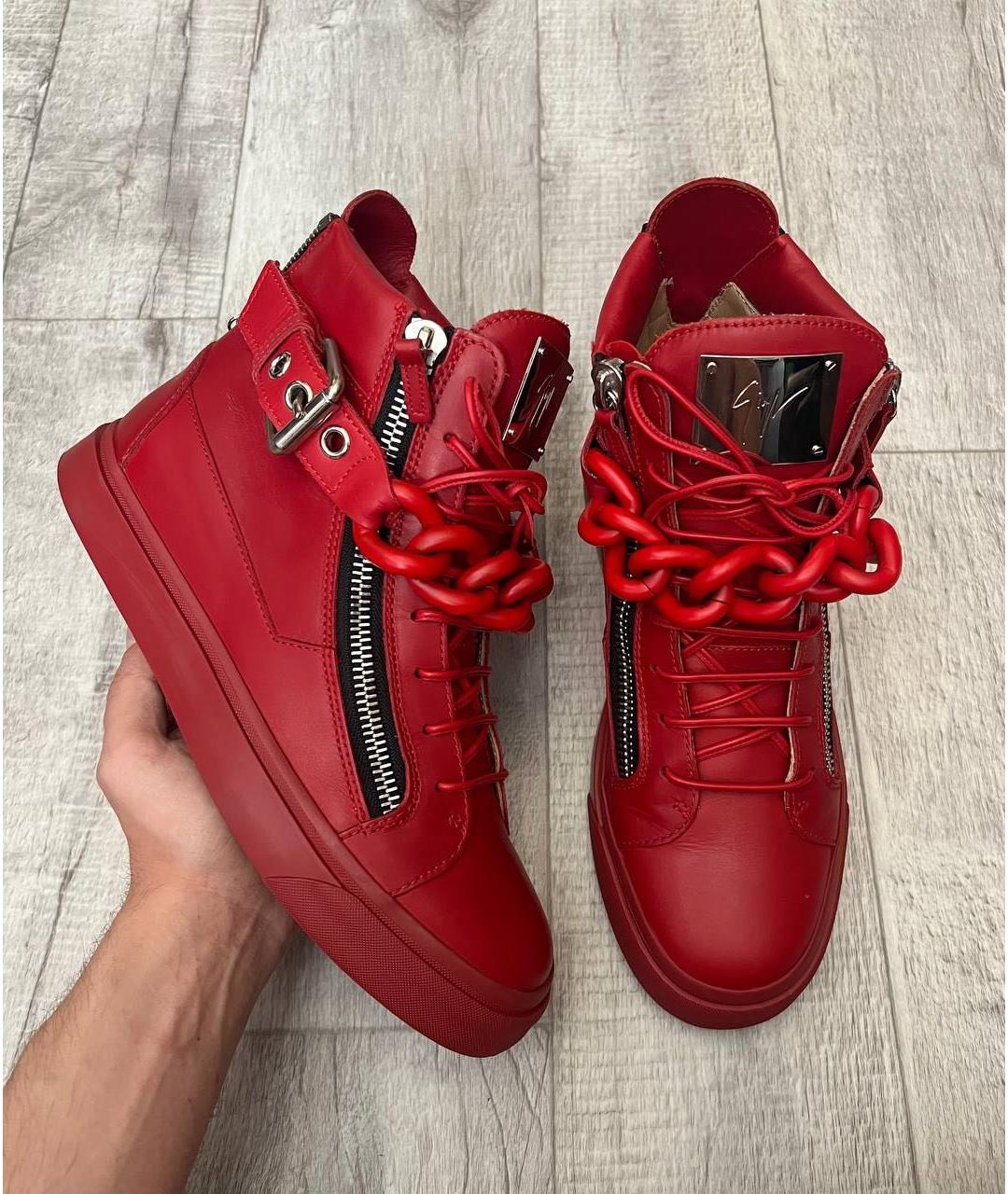 GIUSEPPE ZANOTTI DESIGN Красные кожаные высокие кроссовки / кеды, фото 9