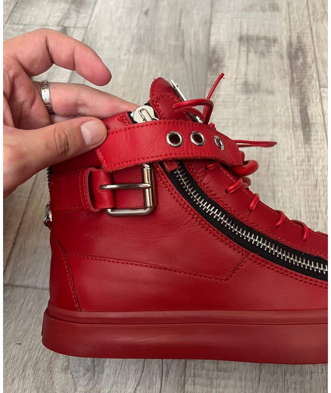 GIUSEPPE ZANOTTI DESIGN Красные кожаные высокие кроссовки / кеды, фото 7