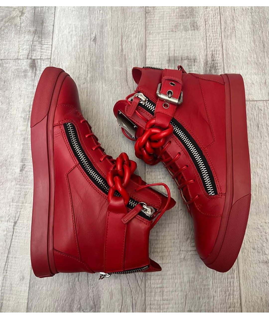 GIUSEPPE ZANOTTI DESIGN Красные кожаные высокие кроссовки / кеды, фото 4