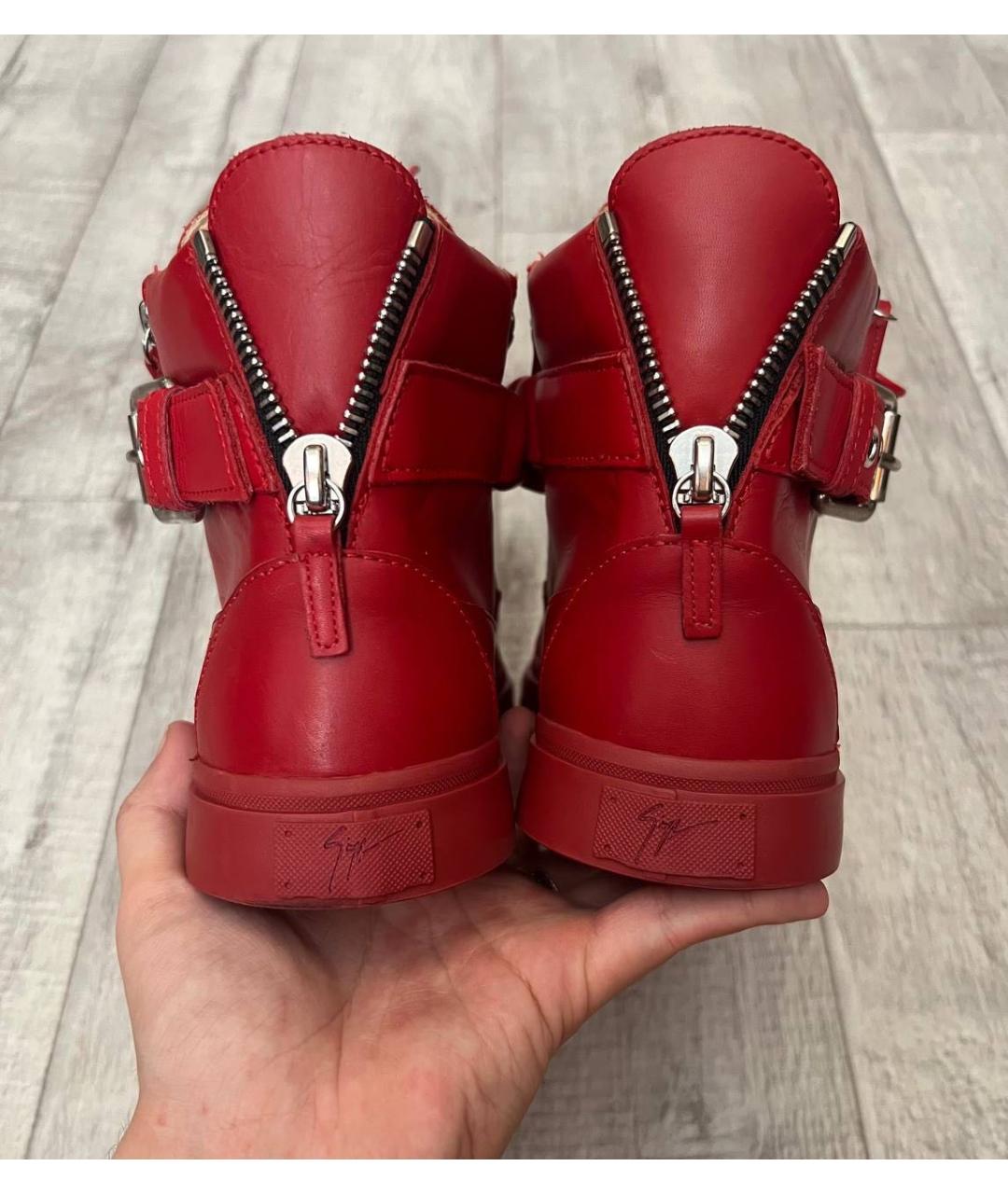 GIUSEPPE ZANOTTI DESIGN Красные кожаные высокие кроссовки / кеды, фото 5