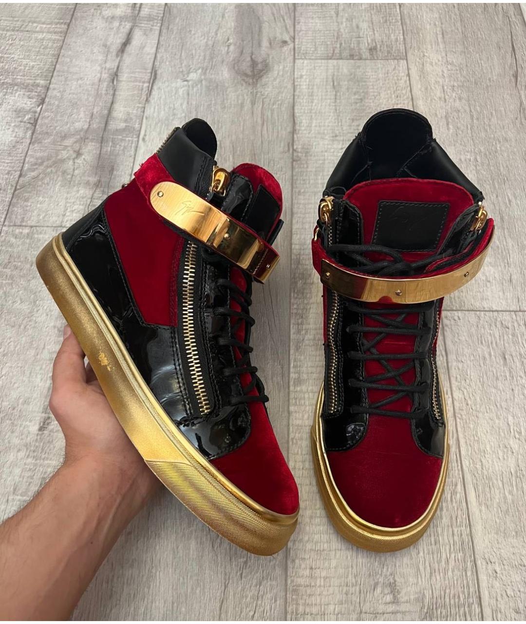 GIUSEPPE ZANOTTI DESIGN Бордовые текстильные высокие кроссовки / кеды, фото 9