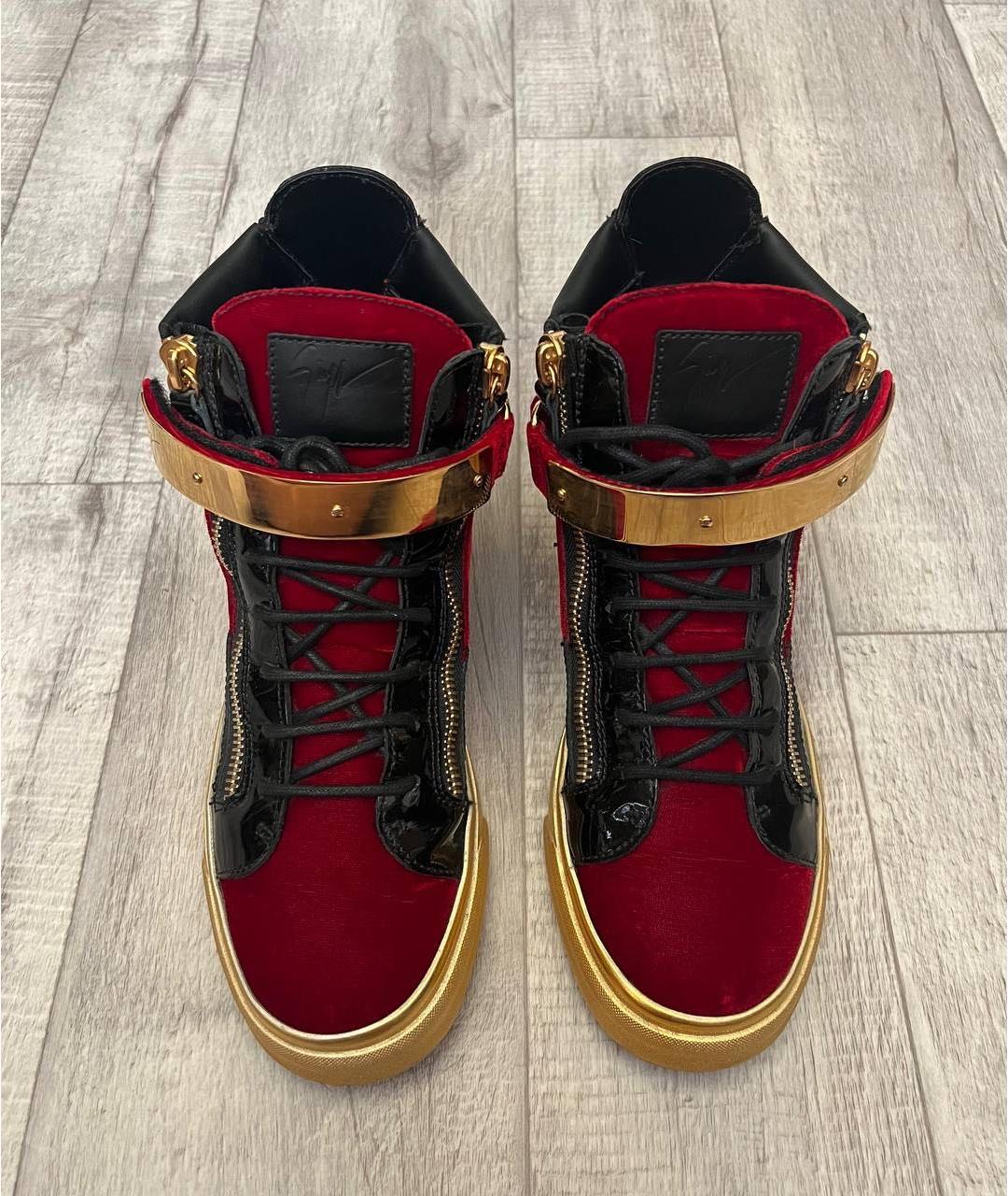 GIUSEPPE ZANOTTI DESIGN Бордовые текстильные высокие кроссовки / кеды, фото 2