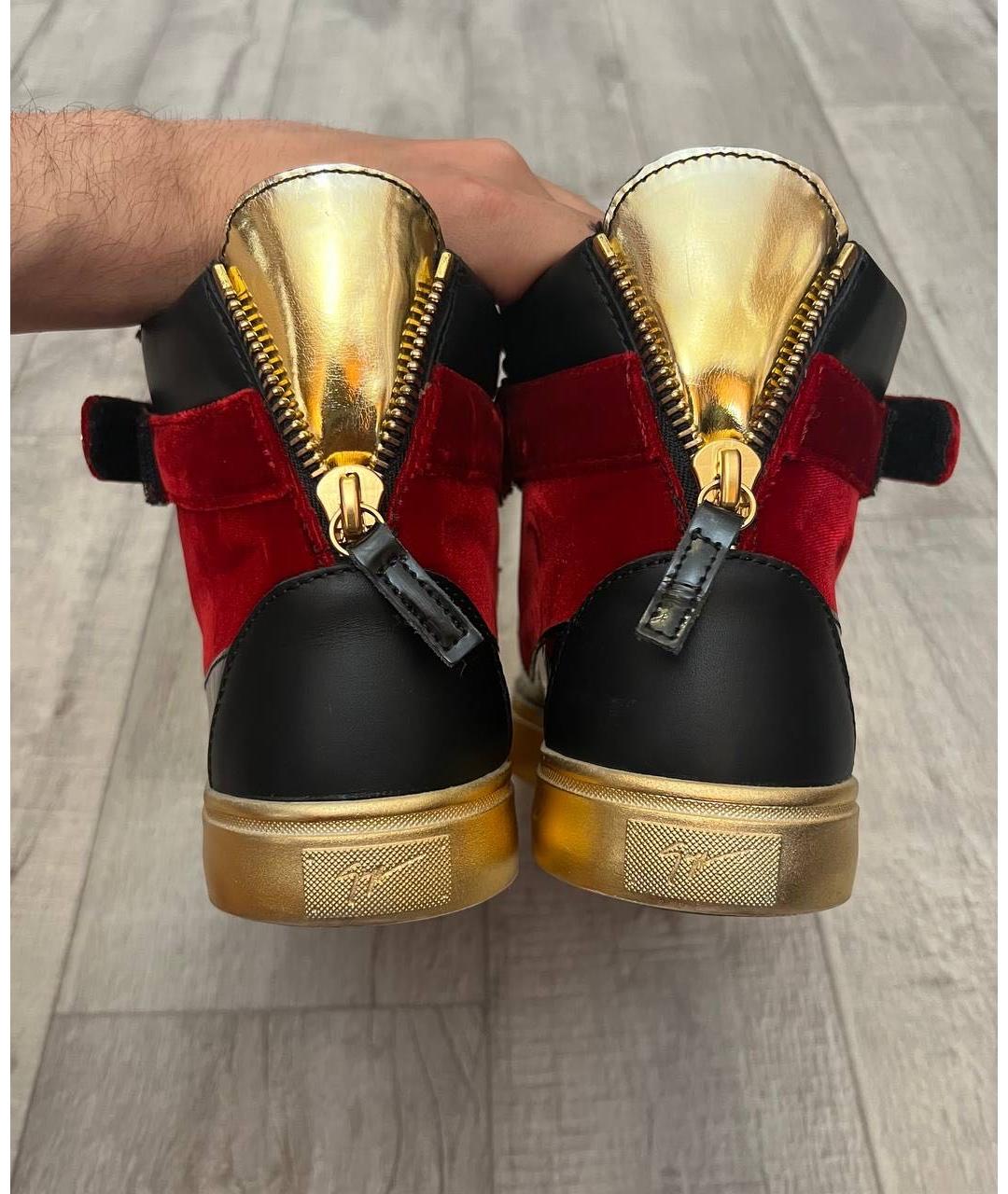 GIUSEPPE ZANOTTI DESIGN Бордовые текстильные высокие кроссовки / кеды, фото 5