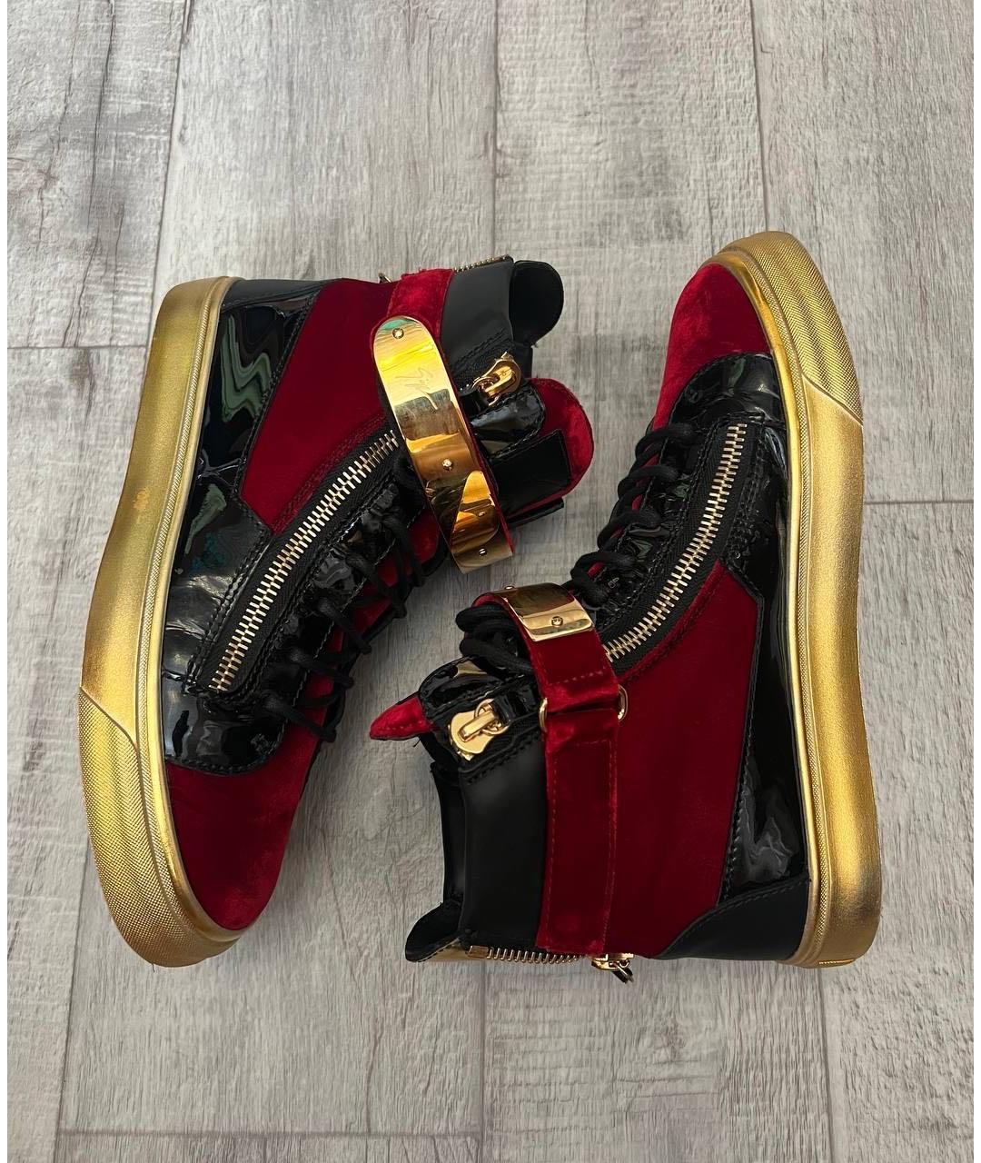 GIUSEPPE ZANOTTI DESIGN Бордовые текстильные высокие кроссовки / кеды, фото 4