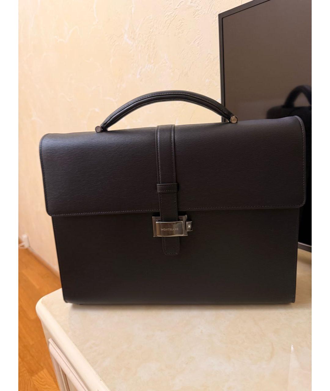 MONTBLANC Черный кожаный портфель, фото 2