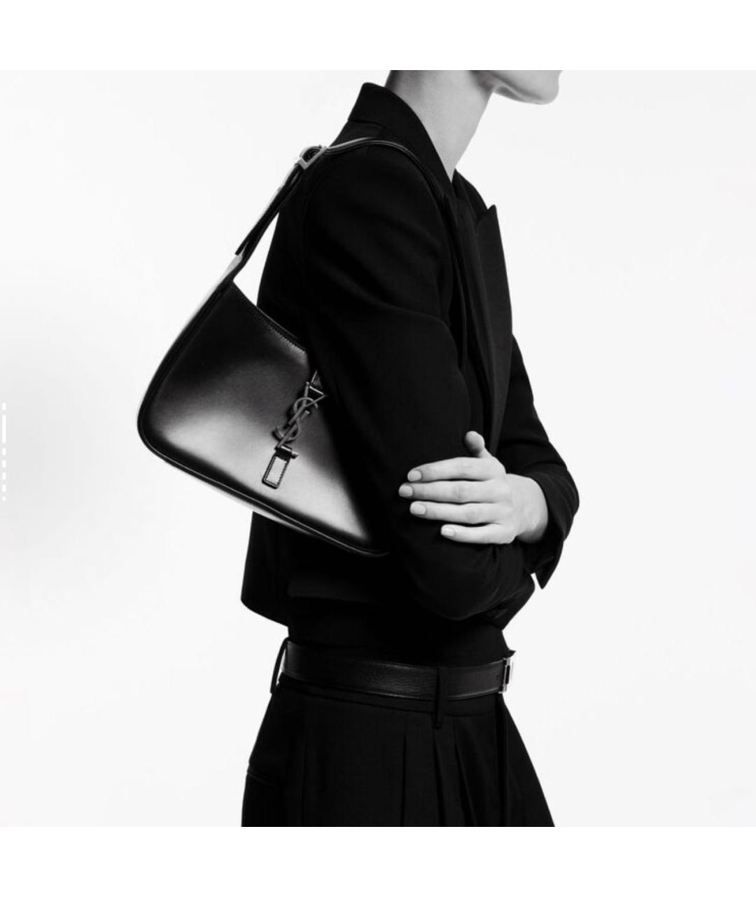 SAINT LAURENT Черная кожаная сумка с короткими ручками, фото 5