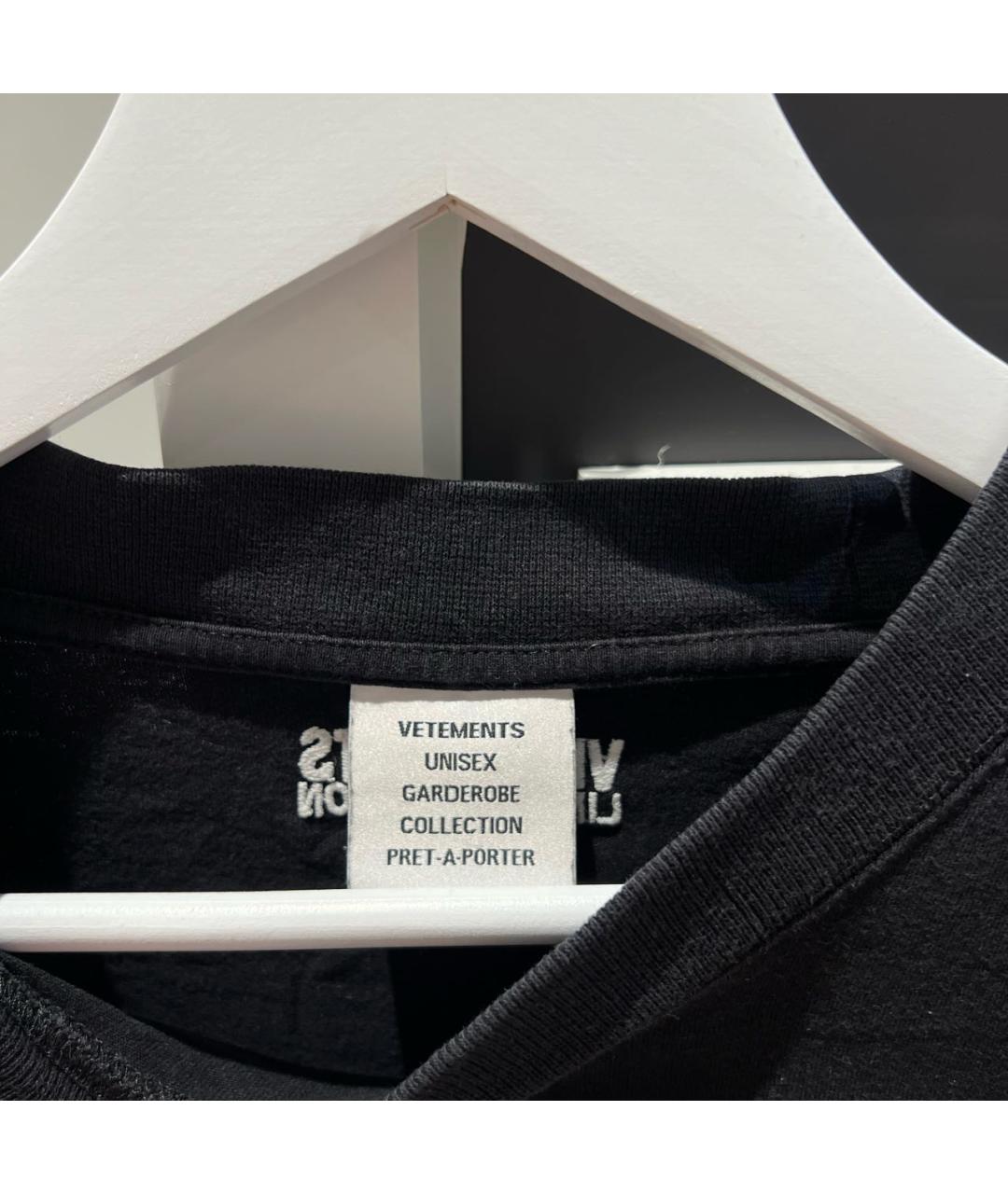 VETEMENTS Черная хлопковая футболка, фото 3
