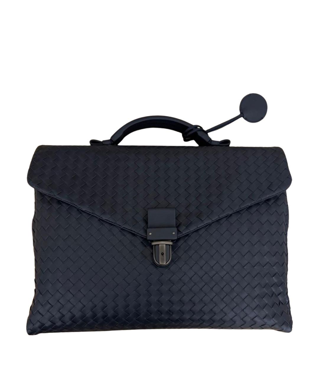 BOTTEGA VENETA Темно-синий кожаный портфель, фото 1