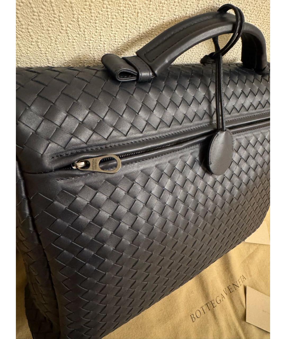 BOTTEGA VENETA Темно-синий кожаный портфель, фото 6