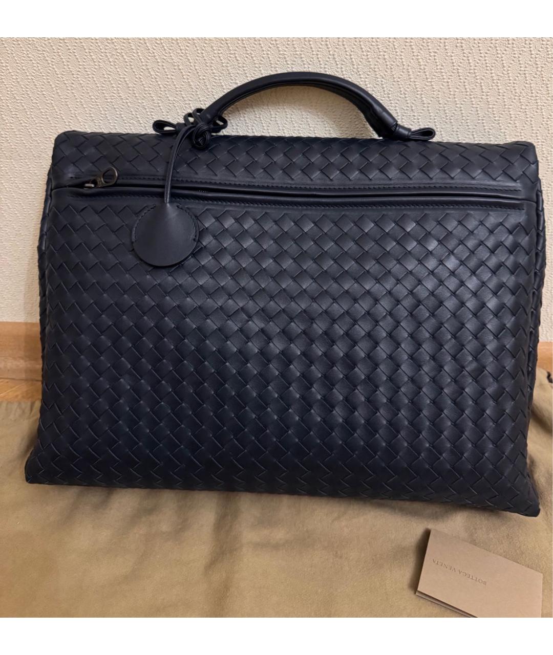 BOTTEGA VENETA Темно-синий кожаный портфель, фото 3