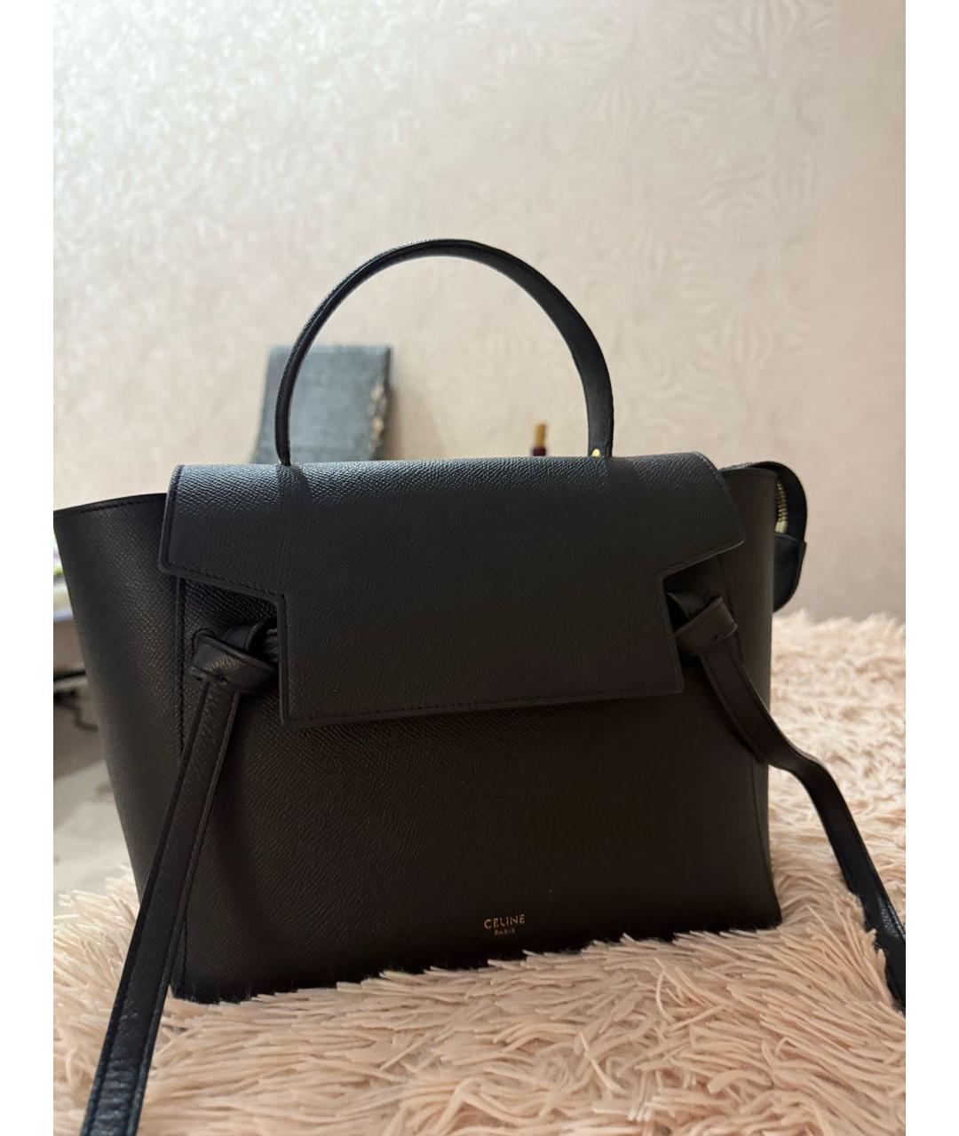 CELINE Черная кожаная сумка тоут, фото 8