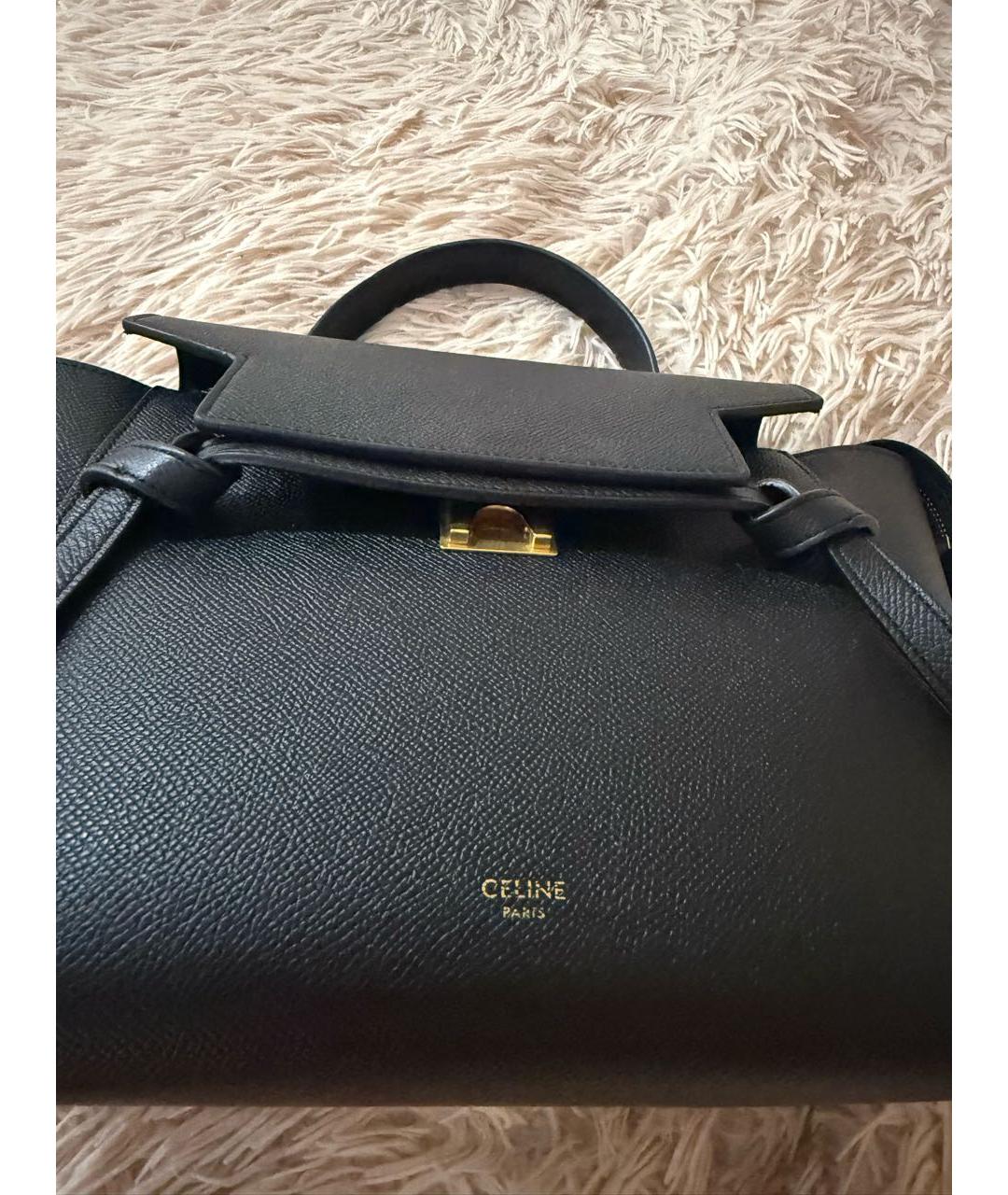 CELINE Черная кожаная сумка тоут, фото 7