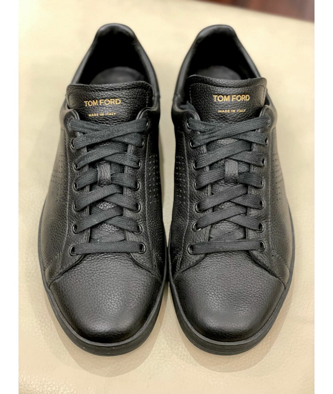TOM FORD Черные кожаные низкие кроссовки / кеды, фото 2