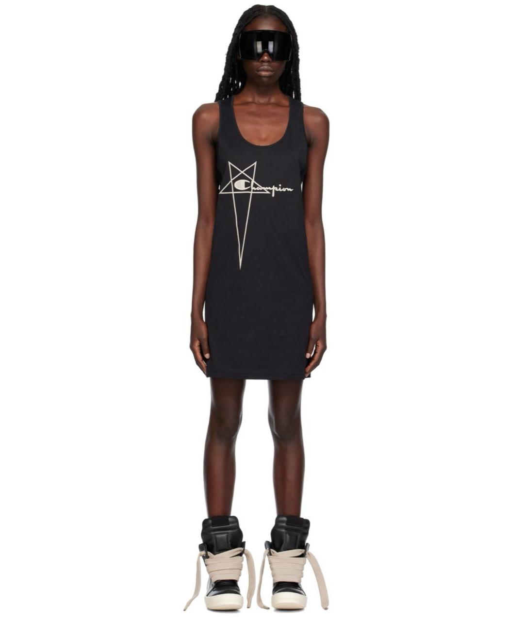 RICK OWENS Черное хлопковое повседневное платье, фото 5