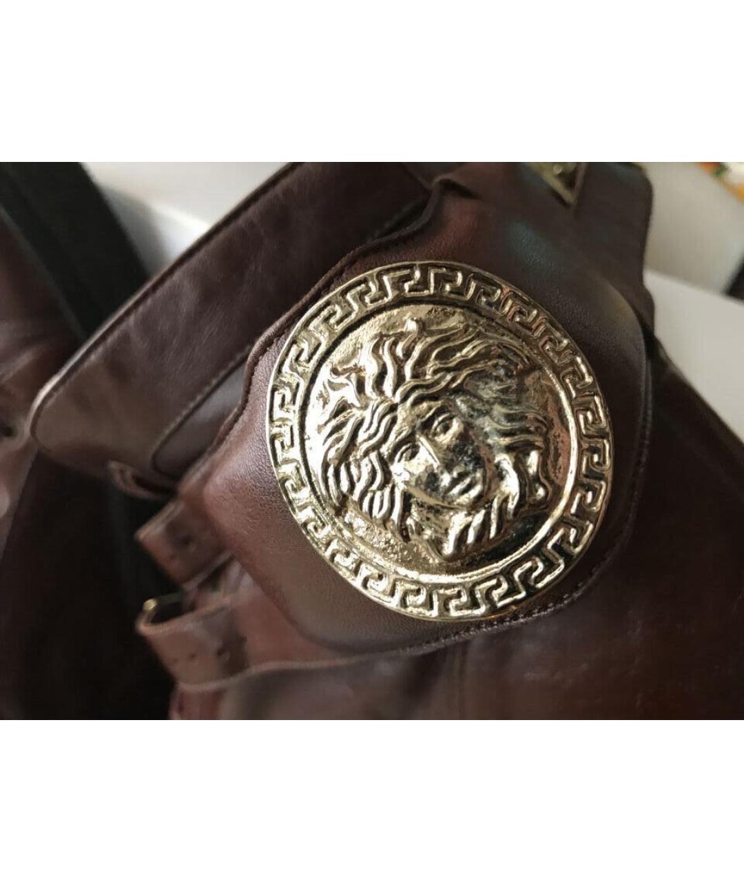 VERSACE Коричневые кожаные кроссовки, фото 3