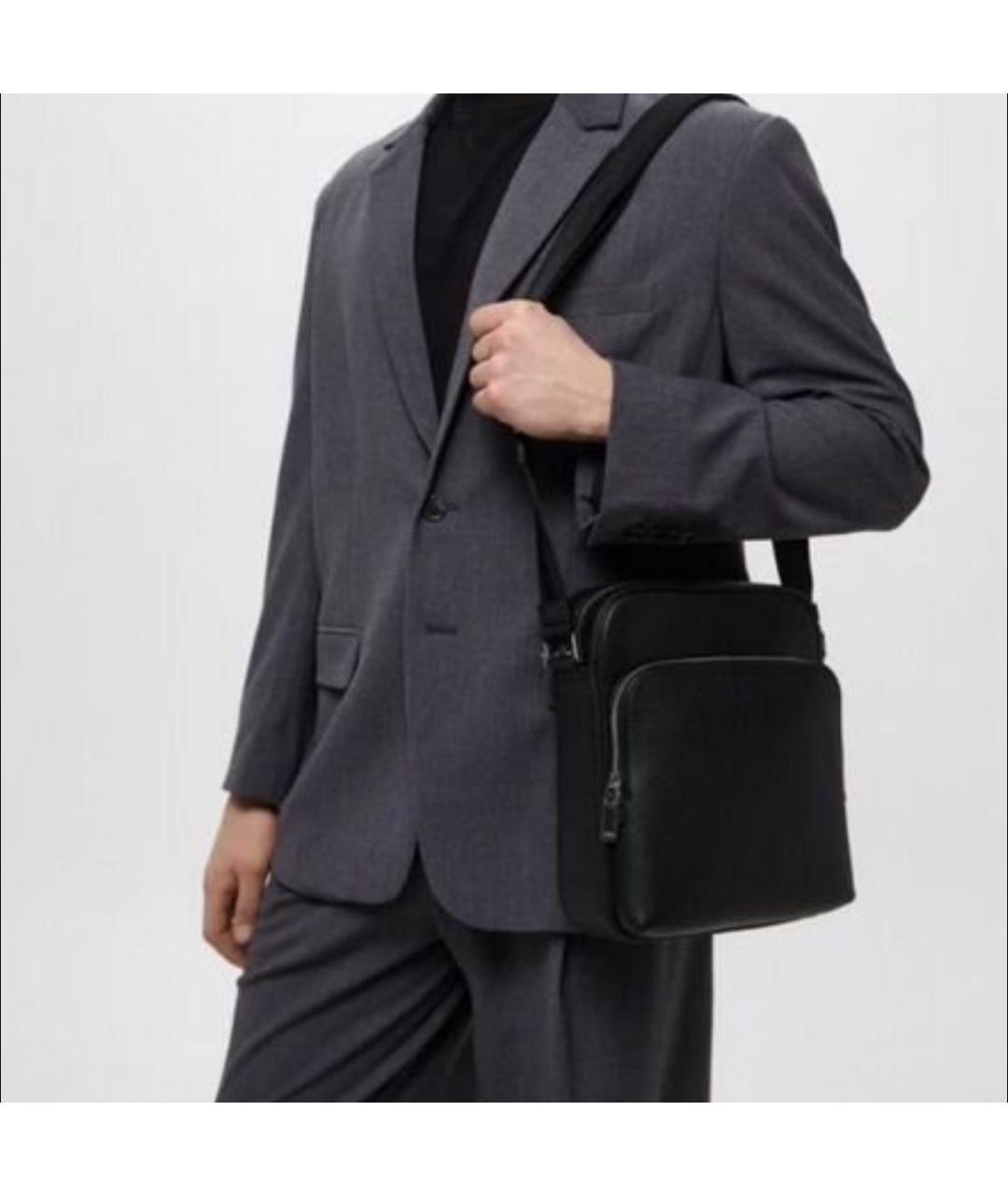 HUGO BOSS Черная кожаная сумка на плечо, фото 2