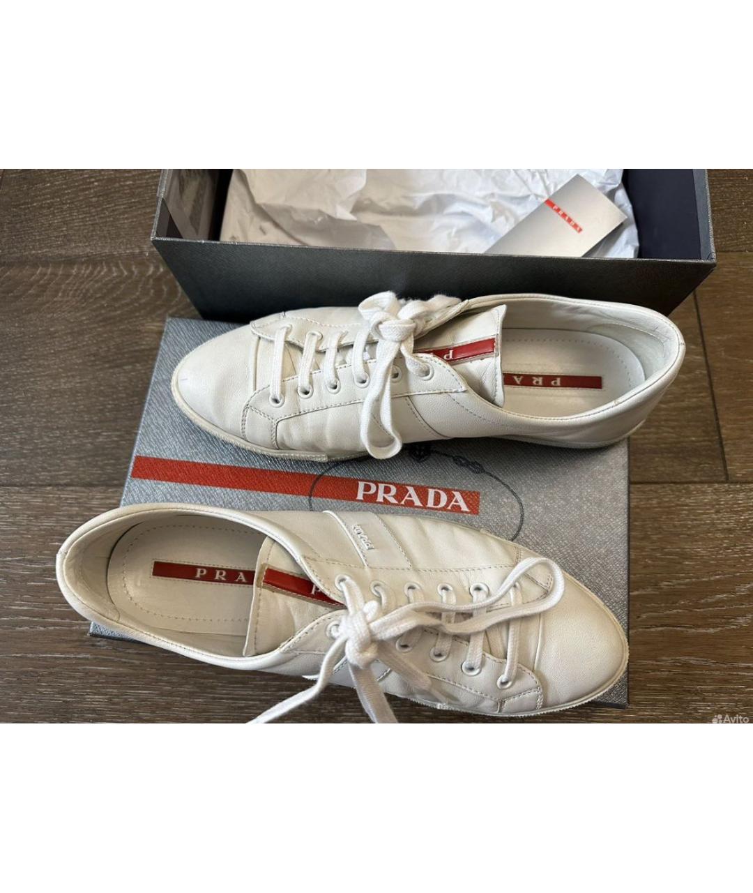 PRADA Белые кожаные кеды, фото 3