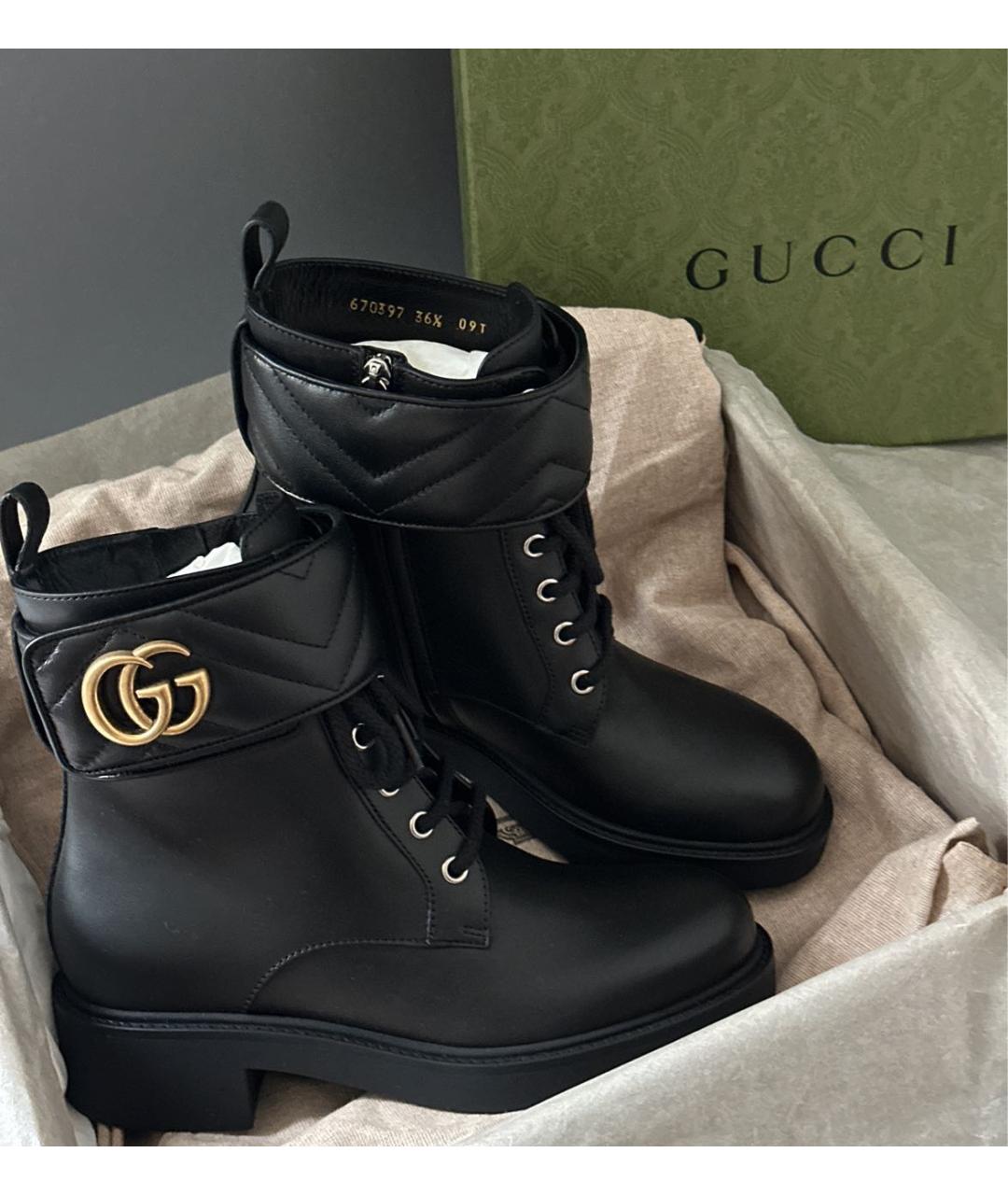 GUCCI Черные кожаные ботинки, фото 2