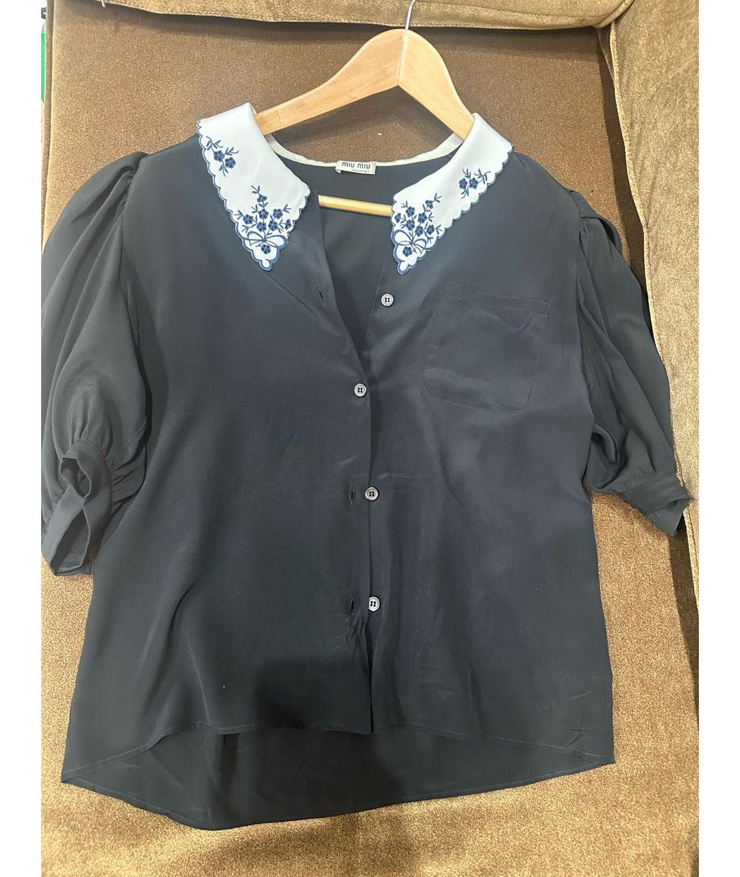MIU MIU Черная шелковая блузы, фото 2