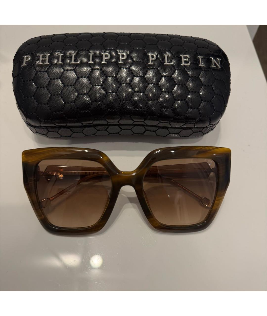 PHILIPP PLEIN Коричневые металлические солнцезащитные очки, фото 8