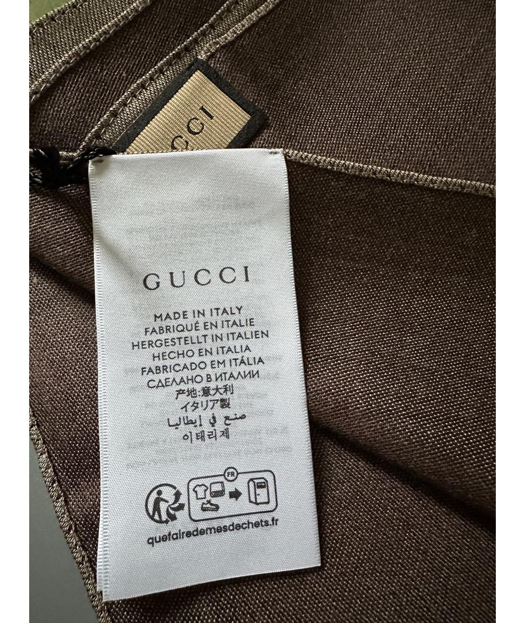 GUCCI Коричневый шерстяной шарф, фото 7
