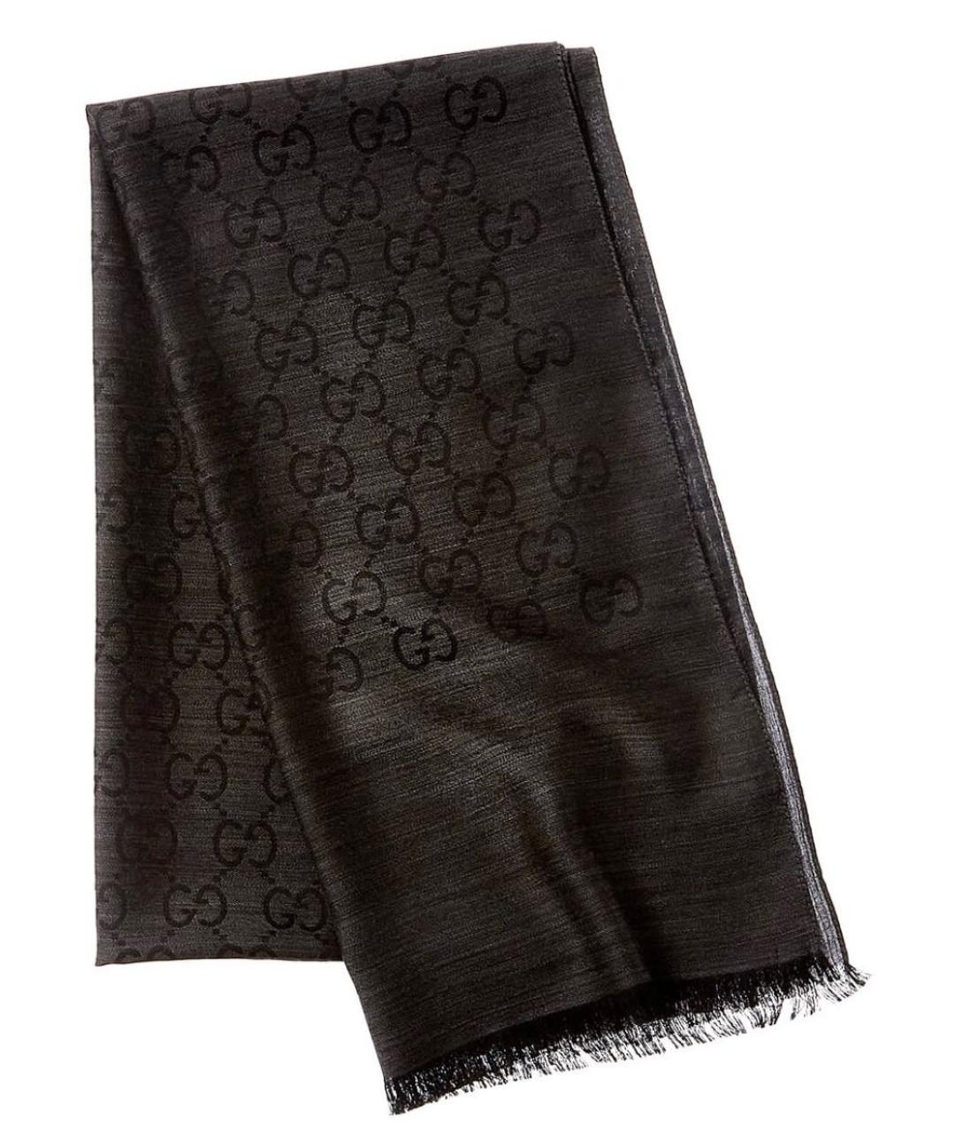 GUCCI Антрацитовый шерстяной шарф, фото 1