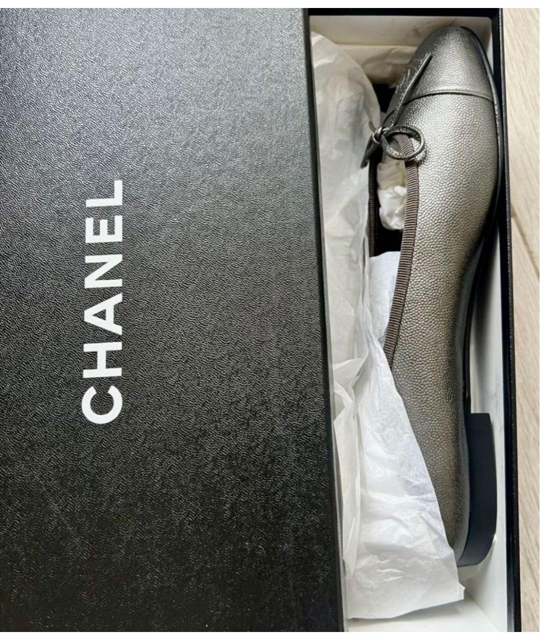 CHANEL Серые кожаные балетки, фото 3