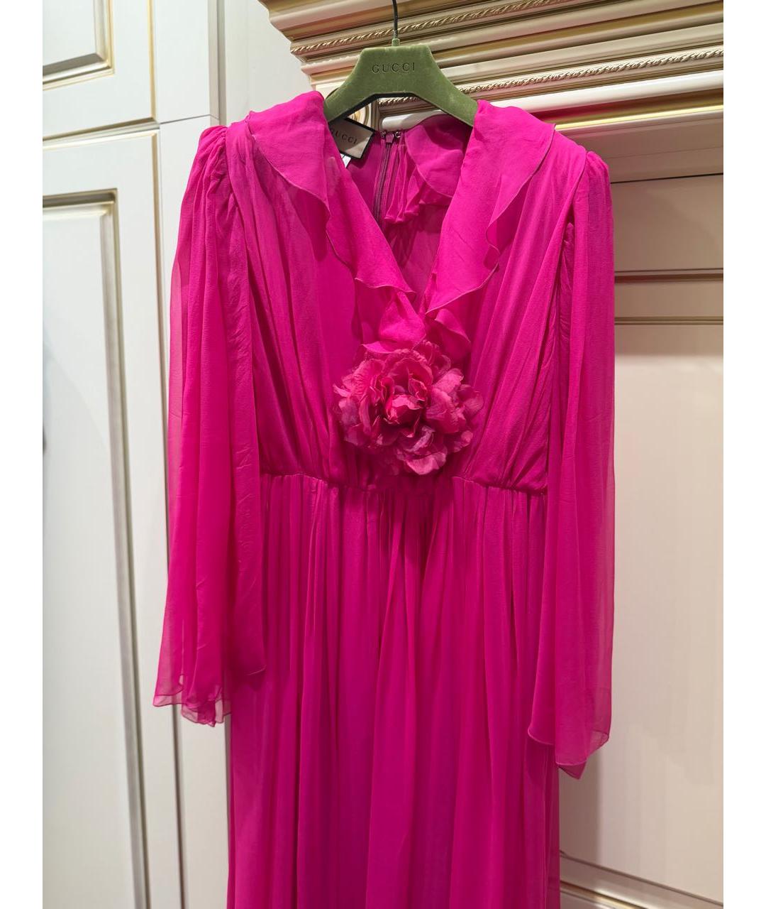 GUCCI Фуксия шелковое вечернее платье, фото 8