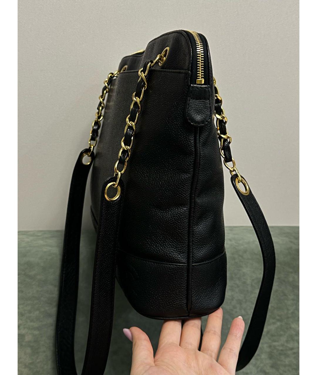 CHANEL Черная кожаная сумка тоут, фото 4