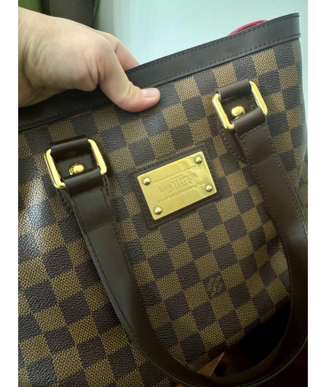 LOUIS VUITTON Коричневая кожаная сумка тоут, фото 7