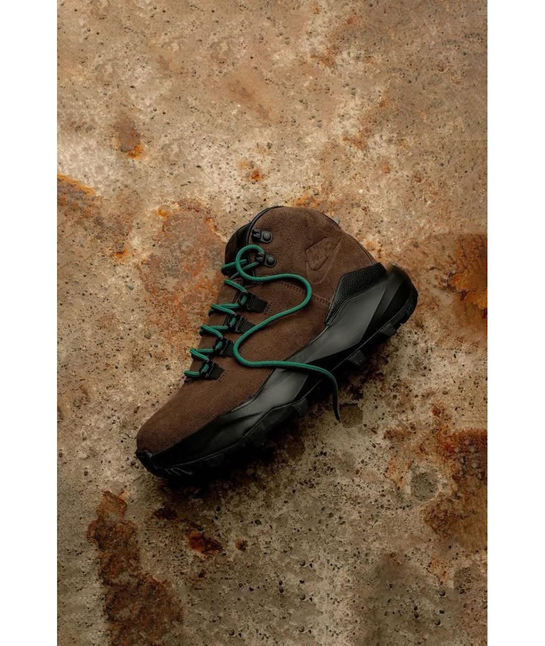 NIKE Коричневые кожаные высокие кроссовки / кеды, фото 5