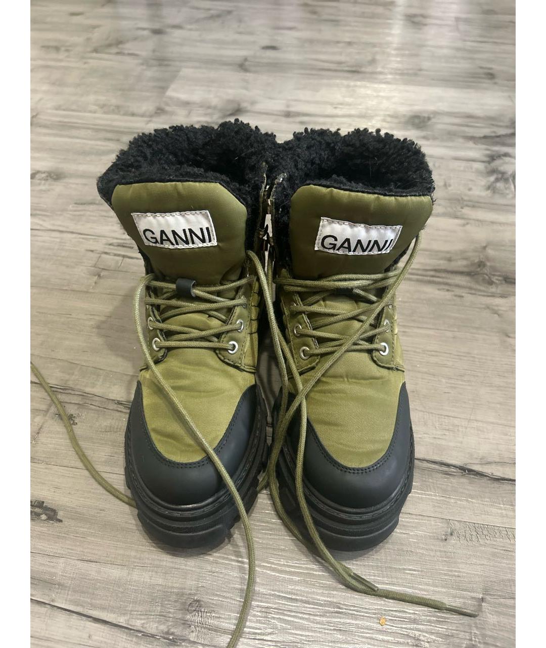 GANNI Хаки кожаные ботинки, фото 2