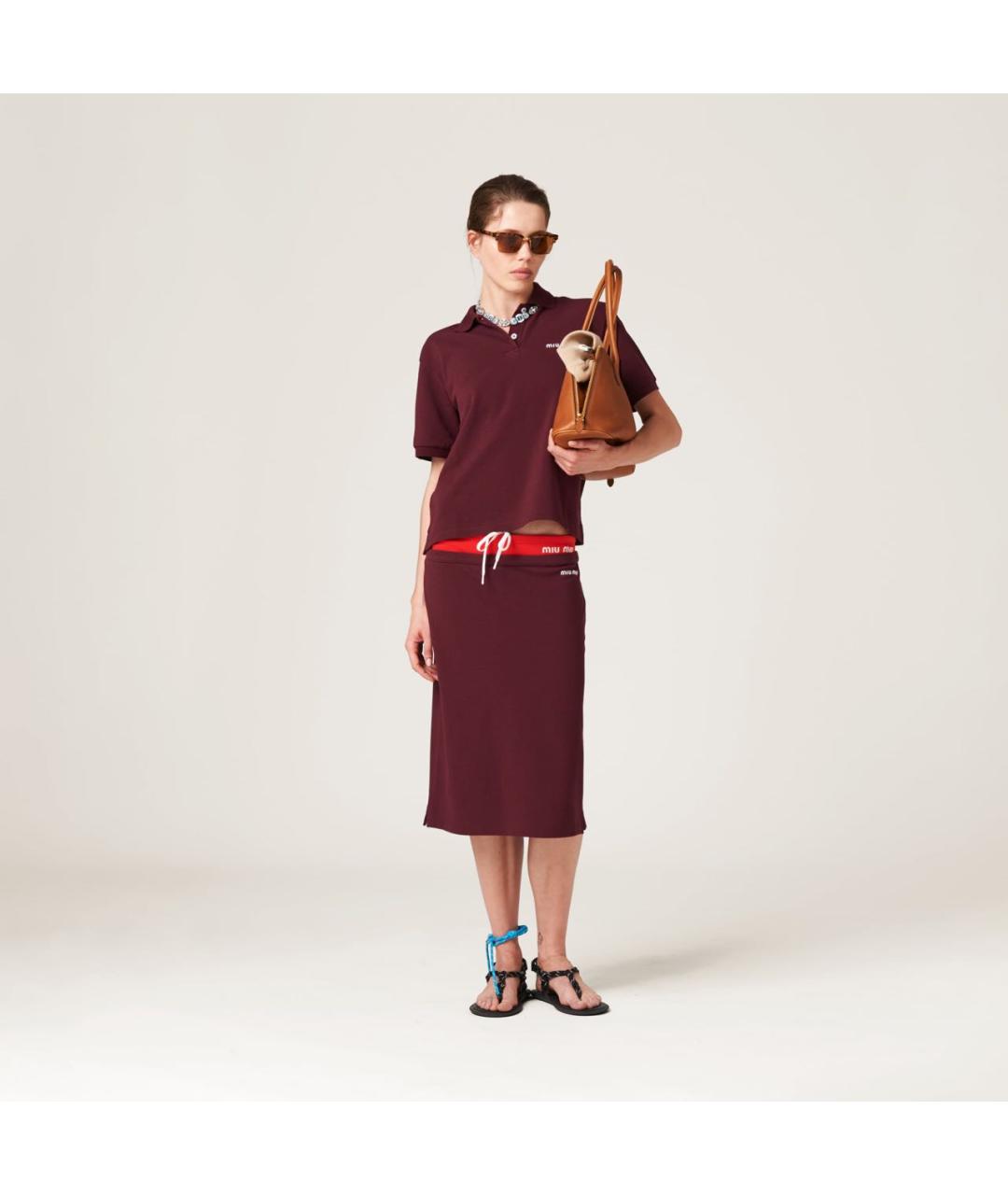 MIU MIU Бордовая хлопковая футболка, фото 2