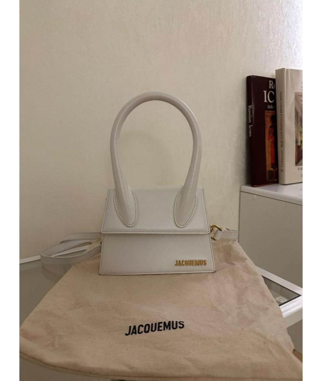 JACQUEMUS Белая кожаная сумка с короткими ручками, фото 3