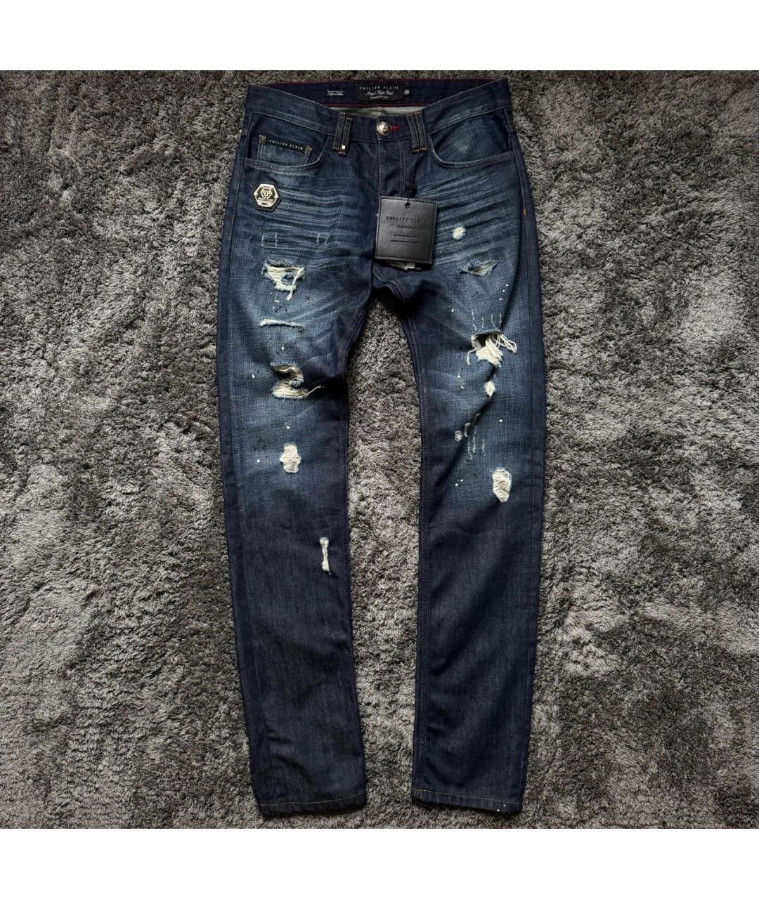 PHILIPP PLEIN Темно-синие хлопковые джинсы скинни, фото 9