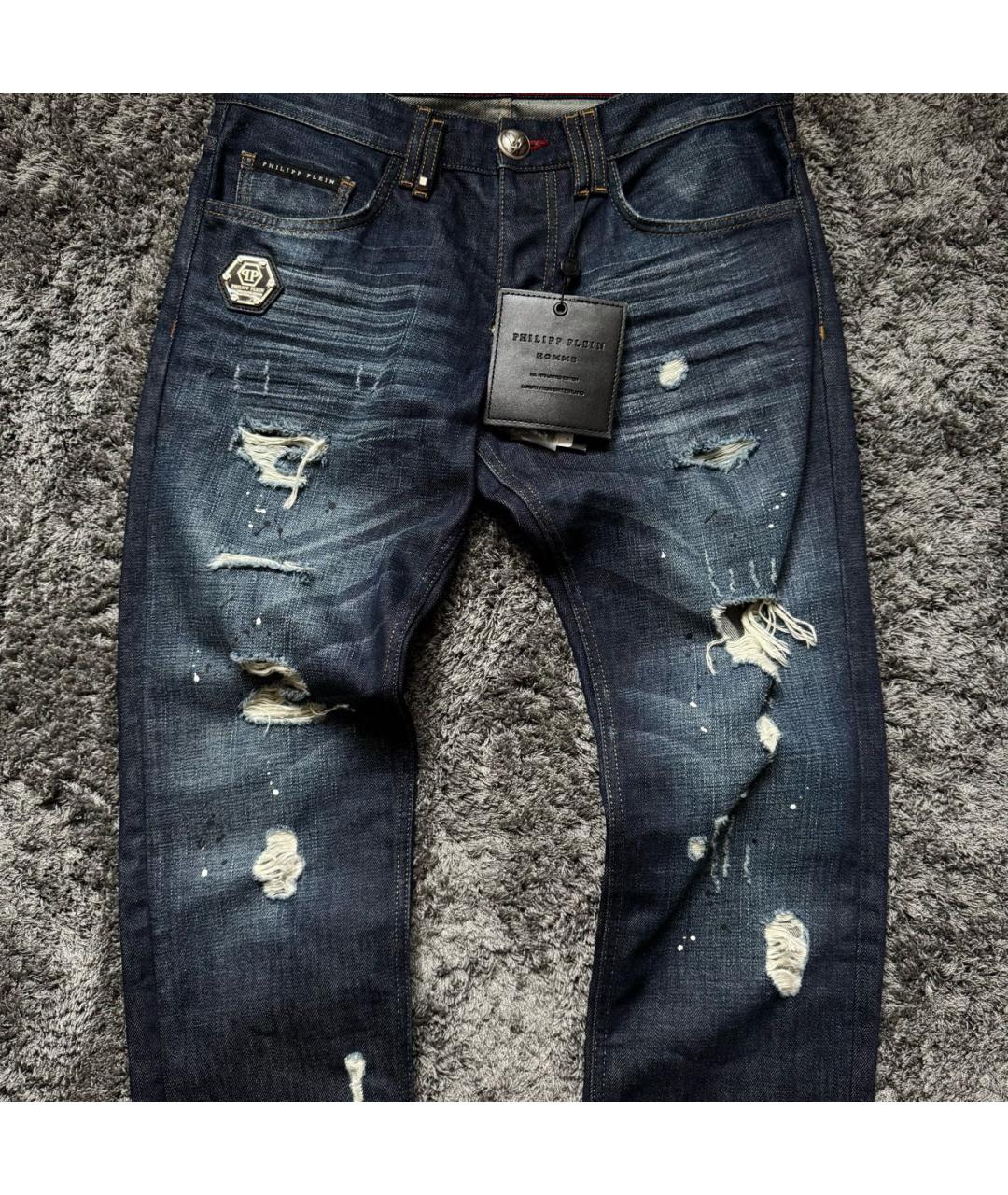 PHILIPP PLEIN Темно-синие хлопковые джинсы скинни, фото 2